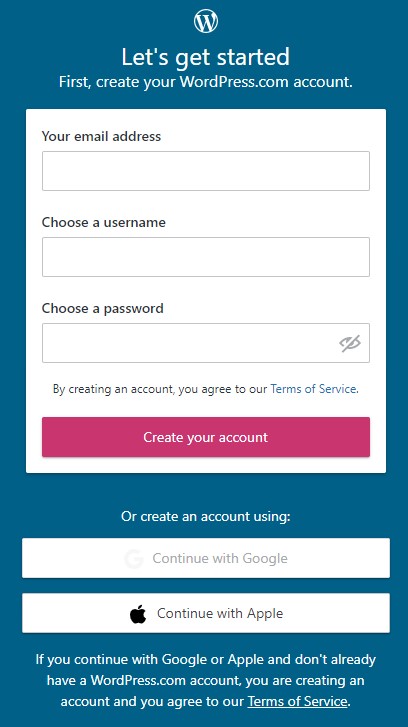 Create WordPress.com account