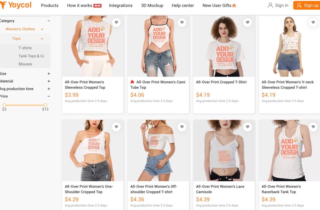 Yoycol crop top print-on-demand supplier