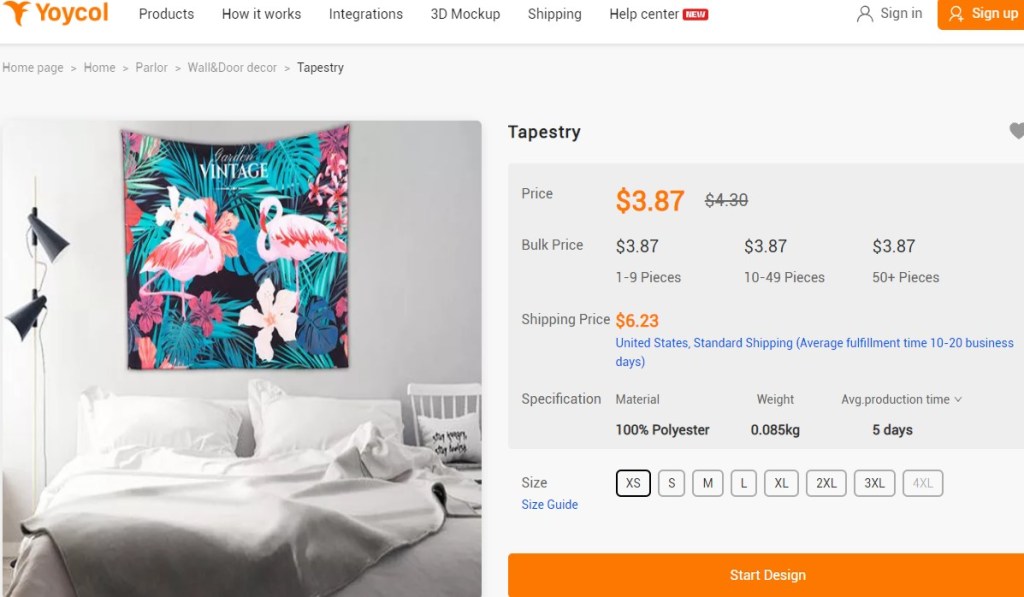 Yoycol wall tapestry print-on-demand company