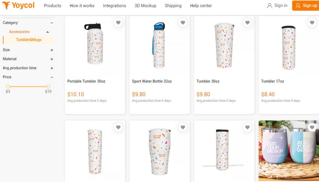 Yoycol water bottle & tumbler print-on-demand company