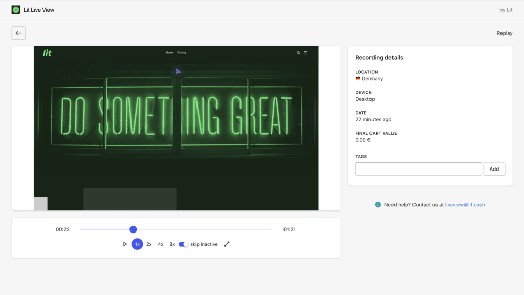 Lit Live View Recordings Free Shopify app